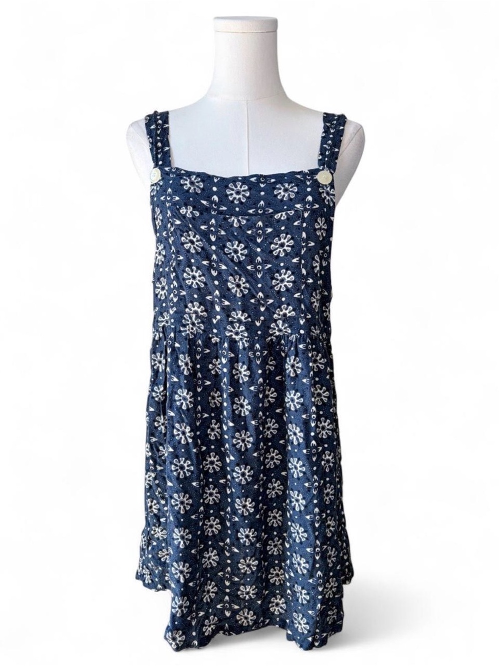 Vintage 90s Casual Corner Blue Patterned Mini Overall Style Sun Dress